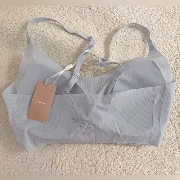 NWT 24H Comfort One Size Wavy Spaghetti Strap Wireless Bra & Brief / Blue - Picture 3 of 6